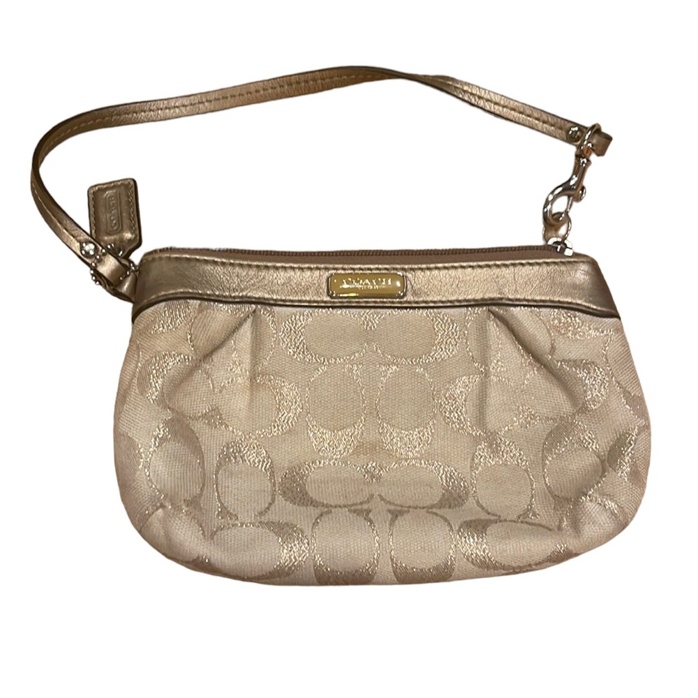 Coach Logo Metallic Wristlet Small Coach wristlet. Like new condition App 6"×4"